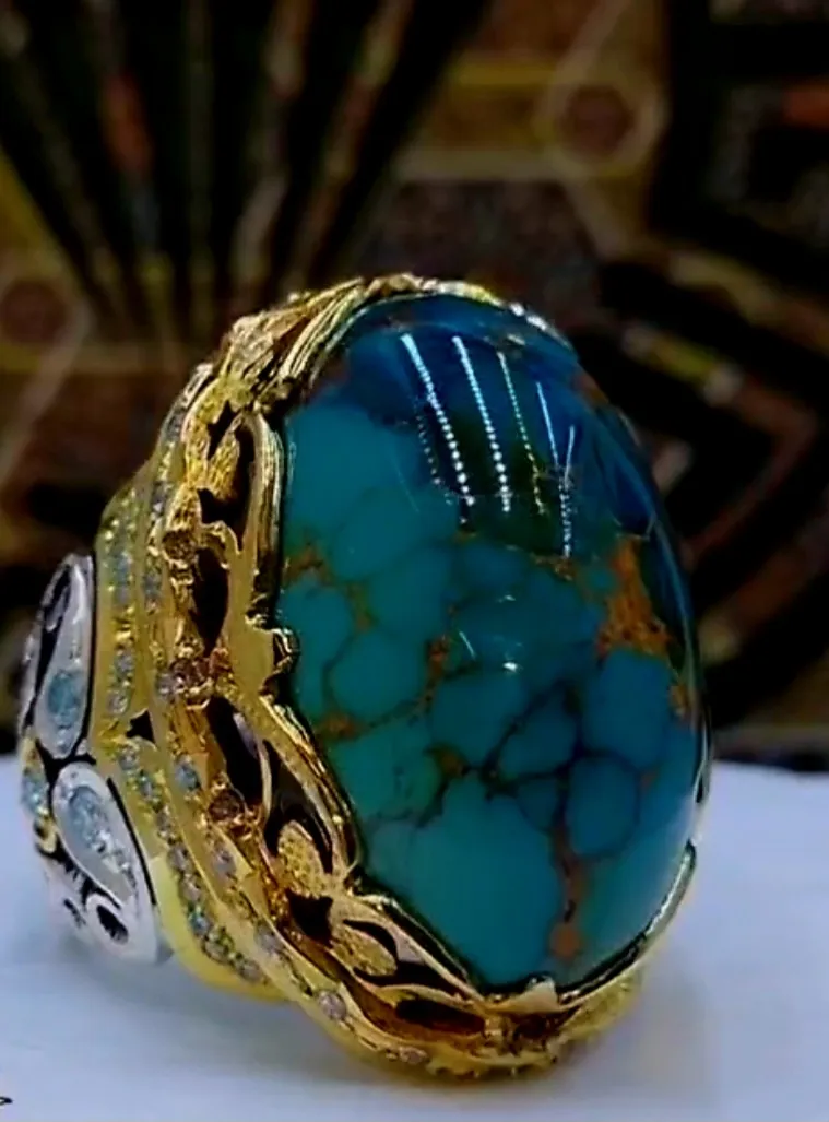 انگشتر نقره مردانه با نگین فیروزه